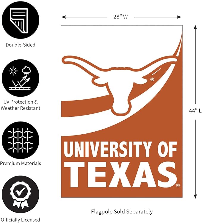 Team Sports America NCAA University of Texas House Flag, 28 x 44, Double Sided Garden Flags for Outside, Outdoor College Flags & Banners for Garden Patio, Indoor Wall Decor Flag for Room