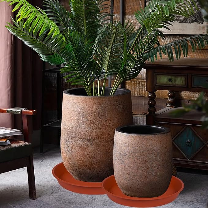 2 Pack of 22 inch Plant Saucer (19.1 inch Base), 3.6" Depth Tray, Large Deep Heavy Duty Saucers for Pots, Garden Bird Bath Bowl, Plant Trays for Indoors Outdoor (22", Terracotta)