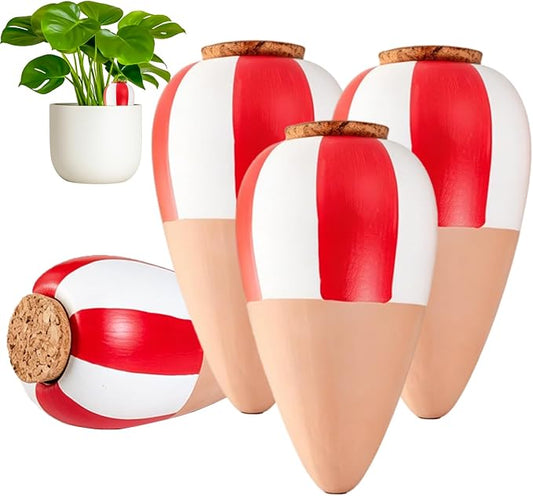 4 Pack Terracotta Watering Spikes, Plant Watering Devices Wine Bottle Automatic Plant Self Watering Spikes for Vacations, Clay Self-Watering Stakes for Indoor Outdoor Plants
