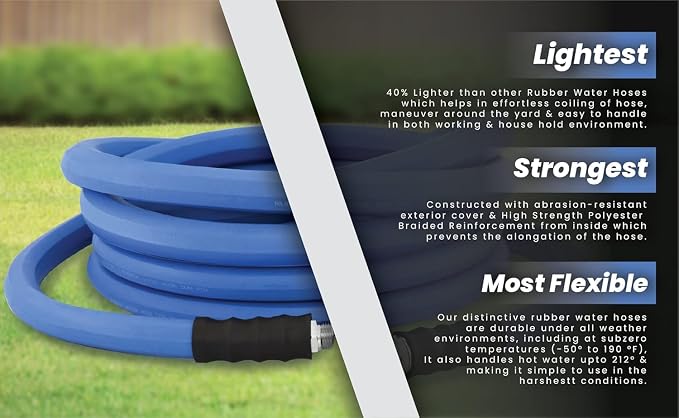 AG-LITE BSAL5815 5/8" x 15' Hot/Cold Water Rubber Garden Hose, 100% Rubber, Ultra-Light, Super Strong, 500 PSI, 50F to 190F Degrees, High Strength Polyester Braided