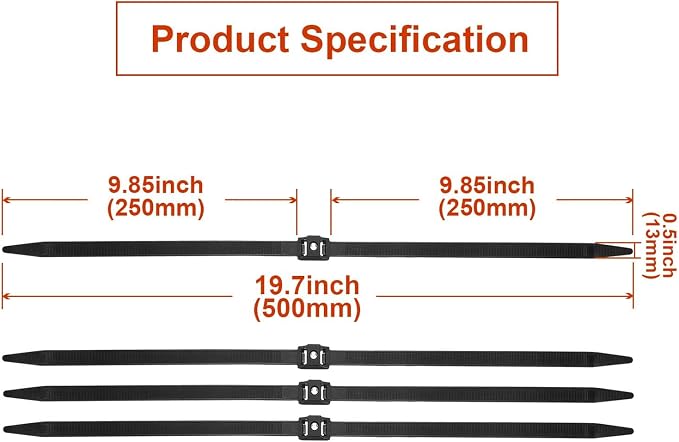 Boao 50 Pcs Zip Ties Cable Disposable Heavy Duty Tie Double Police Cuffs Flex Plastic Nylon Tie Restraints (Black,0.5 x 10 Inch)