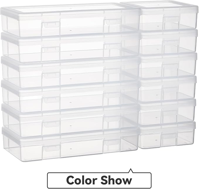 novelinks Stackable Plastic Clear Storage Box Containers with Latching Lid - Art Craft Supply Organizer Storage Containers for Pencil Box,Crayon, Jewelry (6 Pack Medium+6 Pack Small-Clear)