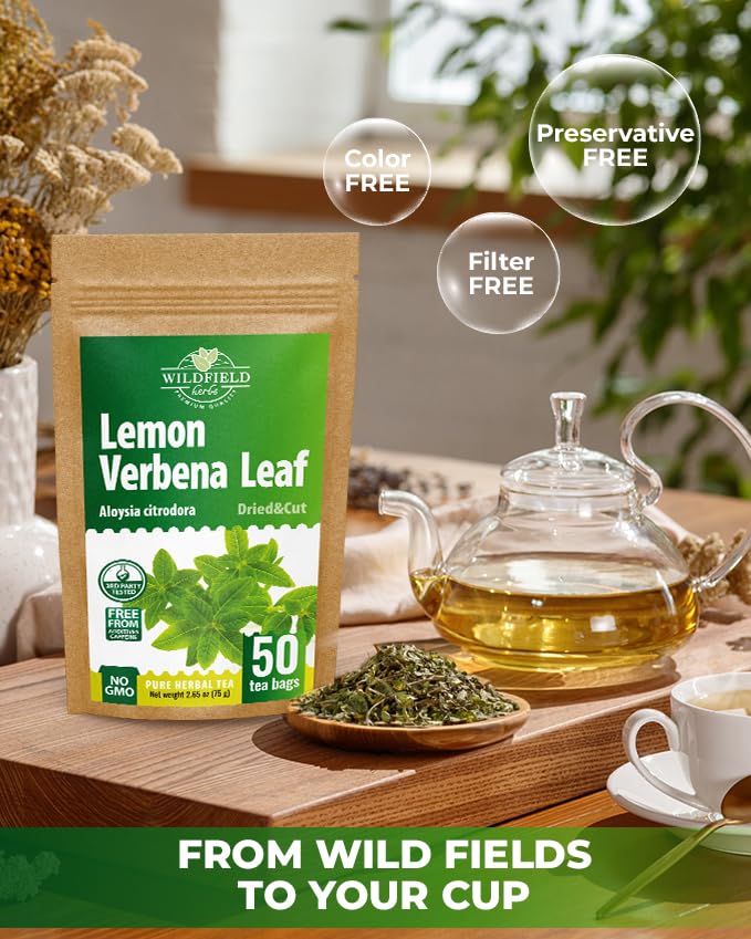 50 Bags Lemon Verbena Tea Dried Cut Leaves Herb Cedron (Aloysia Citrodora) - 50 Count 1.5g Lemon Beebrush Loose Leaf Herbal Tea Bags Te De Verbena De Limon