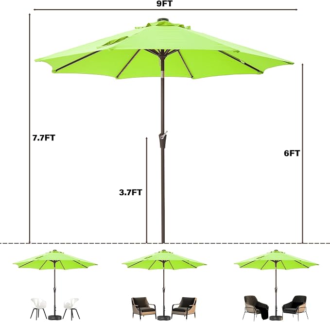 9FT Solar-Powered LED Patio Umbrella with Tilt Crank,Outdoor Market Umbrella with 32 Lights,Sunshade for Deck, Garden and Pool