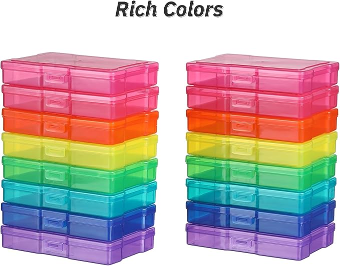 PCA Photo Storage Box 4" x 6" Cases With Handle - 16 Inner Keeper, Large Organizer, Plastic Craft Case for Stickers, Stamps, Jigsaw, Vegetable Seeds
