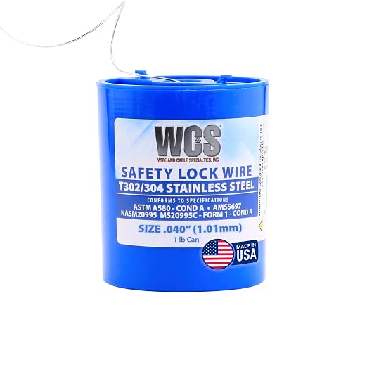 WCS .040 Stainless Steel Safety Lock Wire, T302/304, NASM20995C MS20995C, ASTM A580 Condition A, AMS569, Mechanics Wire for Aircraft, Automotive, & Industrial Use, 1lb Dispenser Can, Approx 231 ft
