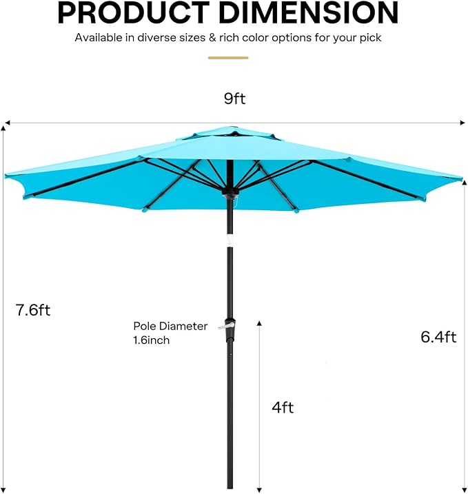 Sannwsg Outdoor Patio Umbrella,Table Umbrella with Push Button Tilt and Crank,Market Umbrella with 8 Sturdy Ribs,Yard Umbrella