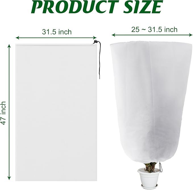 Alpurple 4 Packs Winter Drawstring Plant Covers - 47" X 31.5" Warm Plant Protection Cover Bags, Frost Cloth Blanket Protecting Fruit Tree Potted Plants from Freezing Animals Eating