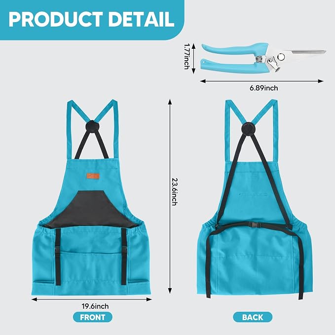 3PCS Gardening Apron, Harvest Apron with Shears and Gloves for Women, Men | Cross-Back, Large Quick Release Pocket, 600D Oxford Fabric, Heavy-Duty Garden Apron for Fruit Picking, Field Work, Harvesting