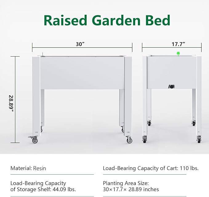 Vixzen Mobile Raised Garden Bed with Wheels, Self-Watering System,Outdoor Resin Planter Box for Vegetables, Flowers, Herbs on Patio, Balcony, Yard(Ashen, 30.04 * 17.72 * 28.9)