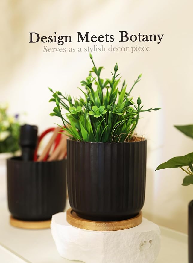 4 Inch Ceramic Plant Pots, Small Succulent Pot with Drainage Hole & Saucer | for Cactus, Herbs, Set of 4, Plants Not Included