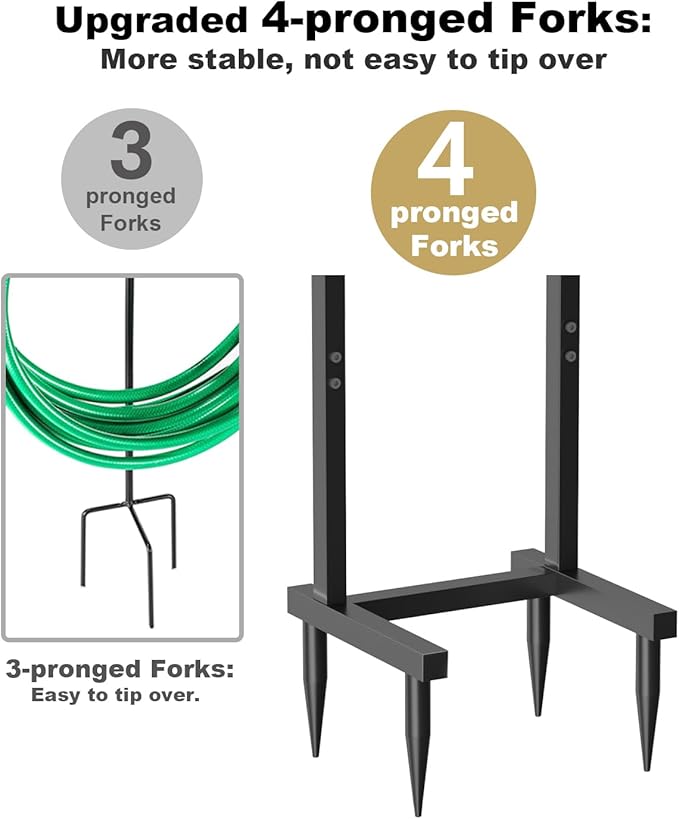 Artigarden Outdoor Garden Hose Holder Freestanding with Brass Faucet And 4 Spikes, Heavy Duty Metal Water Hose Reel Stand Hanger Rack Organizer Holds Storage 150ft Hose for Outside Yard Lawn, Black