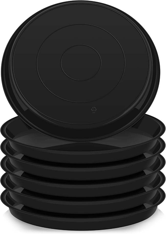 VUWEZ 6 Pack of Plant Saucer 8 Inch, 8 inch Plant Saucer Round, Plastic Flower Plant Trays for Pots, Plant Saucers for Indoors 8", Plant Pot Saucers, Planter Tray for Planter 6-8" (8", Black)