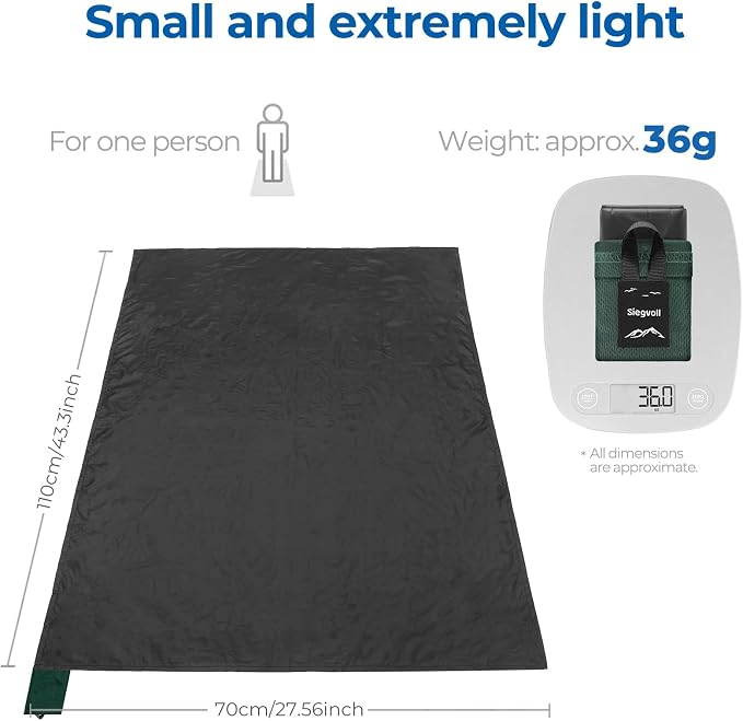 Pocket Picnic Blanket for 1 Person, 43.3x27.56″ (1.27oz) Super Light Compact Beach Blanket, SandProof Waterproof Portable Beach Picnic Mat for Outdoor Hiking Camping Travel Festival(Blank)