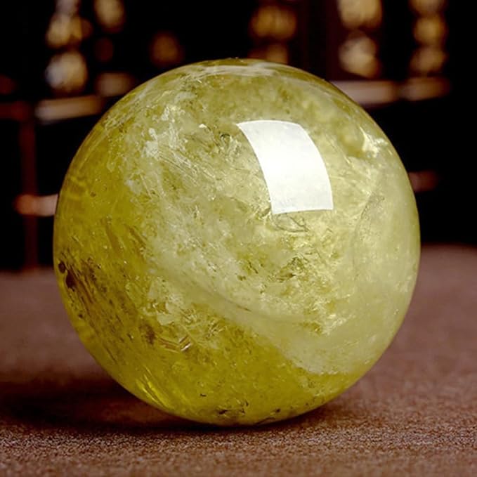 2.4-2.8 inch Natural Citrine Crystal Ball with Stand, Hand Polished Yellow Quartz Sphere, Reiki Healing Crystal Sphere, Energy Balancing Stone Crafts, Feng Shui Home Desktop Ornament