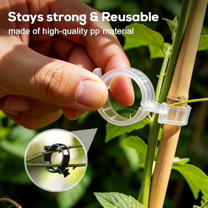 Plant Support Clips, 2026 Upgraded Tomato Plant Clips for Climbing Plants, Reusable Plastic Garden Clip for Grape Cucumber Stems Outdoor Vine Fixing Clip Gardening Supplies (50, White)