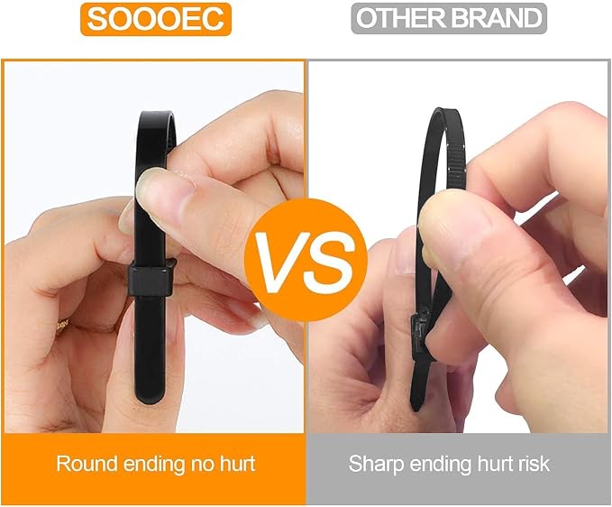 SOOOEC 100 Pack Reusable Zip Ties 18 inch Heavy Duty Outdoor UV Resistant, Releasable Black Zip Ties Heavy Duty Indoor Round Ending No Hurt, Cable Ties Reusable Tie Wraps Non Slip Off