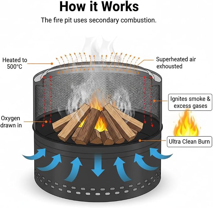 Outdoor Smokeless Fire Pit, 20'' Portable FirePits for Camping, Smokeless FirePit for Outside with Carry Bag, Wood Burning Stove, Stainless Steel，Black