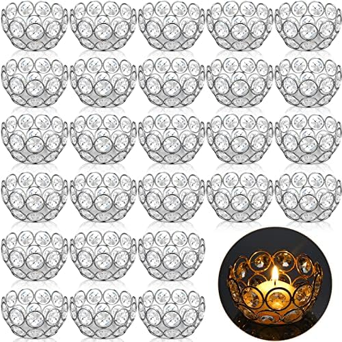 Potchen 30 Pcs Tea Light Candle Holders - Crystal Votive Candle Holders Tealight Jewel Bowl Stands Decorative Centerpiece for Wedding Party Home Table Decor (Silver) by Potchen