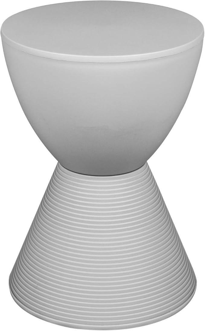 LeisureMod Side Table Modern ABS Ribbed Hourglass End Table Compact Accent Drum Table with Removable Lid for Storage Indoor and Outdoor Use 16.75" H x 11.75" W x 11.75" D Boyd Series in Light Grey