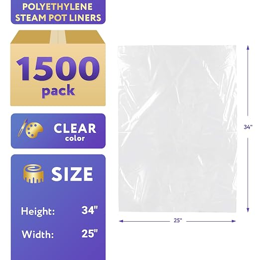 APQ Pack of 1500 Steam Table Pan Liners on Roll with Twist Tie 34 x 25. High Density Pan Liners 34x25. Thickness 0.50 mil. Polyethylene Bun Pan Covers for Caterers, Cafeterias, Restaurants.