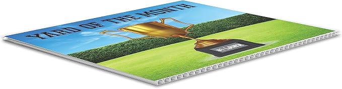 SignPro Yard of The Month Lawn Sign | Trophy Award Yard Sign | #1 Lawn of the Month Sign | 18" x 12" Corrugated Plastic Yard Signs with H Stakes | Double Sided