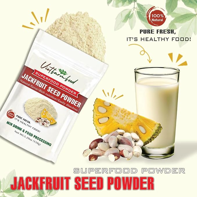JACKFRUIT SEED POWDER 5.29 Oz (150g) VIETFARMFOOD: Pure freeze-dried fruit powder, made from real fruit with no added sugar - Perfect for daily nutrition to keep your body full of vitality.
