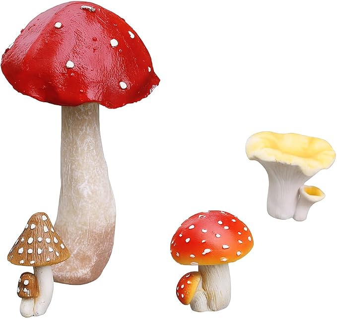 6 PCS Mushroom Decor Fairy Garden Accessories Outdoor - Assorted Sizes Resin Garden Mushrooms, Colorful Mushroom Figurines Yard Art Ornaments for Lawn, Patio, Plant Pot Decor (Four Set)