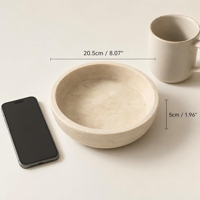 Natural Travertine Decorative Bowl 8",Fruit Bowl for Kitchen Counter & Natural Stone Centerpiece for Coffee Table Decor, For Kitchen Fruit Bowl, Key Holder for Entryway, Dining Table Centerpiece.