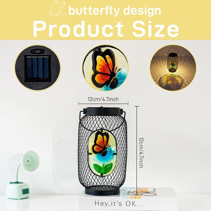 Solar Lantern Outdoor Waterproof,Butterfly Hanging Solar Lights Outdoor, Garden Decor for Patio Yard Table, Birthday & Mother's Day Gifts for Women Gifts