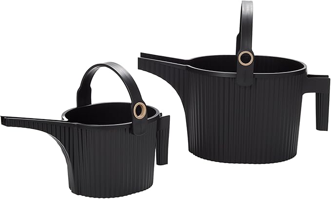Hachiman Watering Can Set of 2 - Includes Small and Large Plant Watering Can with Widened Spout for Indoor and Outdoor Plants - Hands-Free Filling - Black