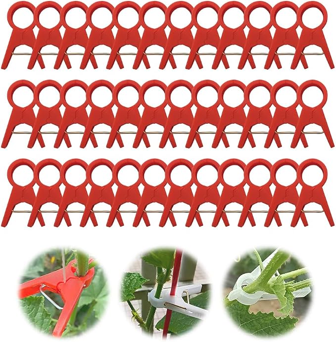 Drkicsy Plant Support Clips Reusable Garden Clips, Secured Plastic Plant Clips for Climbing Plants Outdoor, Plant Fixing Clips Tomato Clips for String Trellis, Vine Clips Trellis Clips (50, Red_18MM)
