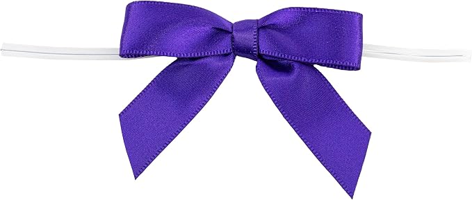 Reliant Ribbon 5171-28603-2X1 Satin Twist Tie Bows - Small Bows, 5/8 Inch X 100 Pieces, Purple Haze