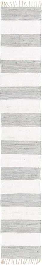 Unique Loom Chindi Rag Collection Area Rug - Striped (2' 2" x 12' 2" Runner, Gray/ Ivory)