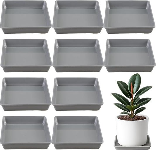10 Pack Square Plant Saucer 14 Inches Plant Trays for Pots Plastic Square Drip Trays Flower Pot Saucers Black Planter Water Tray Plant Drainage Tray, Gray
