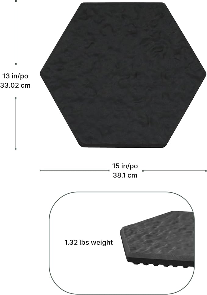 TierraVerde 10-Pack 15”x13” Stomp Rubber Stepping Stones, Hexagon, Black – Reversible Non-Slip Outdoor Faux Decorative Set for Landscaping – DIY Decor for Walkways & Yard Pathways