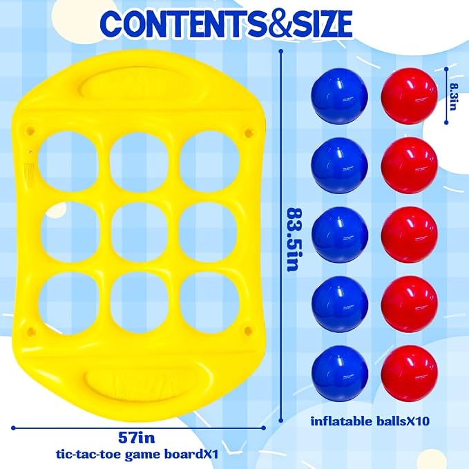 Pool Toys Games for Kids, Inflatable Tic Tac Toe Pool Toy with 10 Balls | Giant Pool Tic Tac Toe Game Floating for Adults Teens