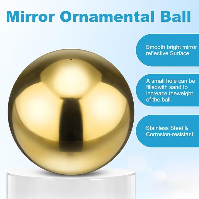 M METERXITY 1-Pack Garden Gazing Globes Ball 12 Inch 201 Stainless Steel Hollow Mirror Reflective Floating Ball for Garden/Pond/Home/Yard Outdoor Decoration [Gold]