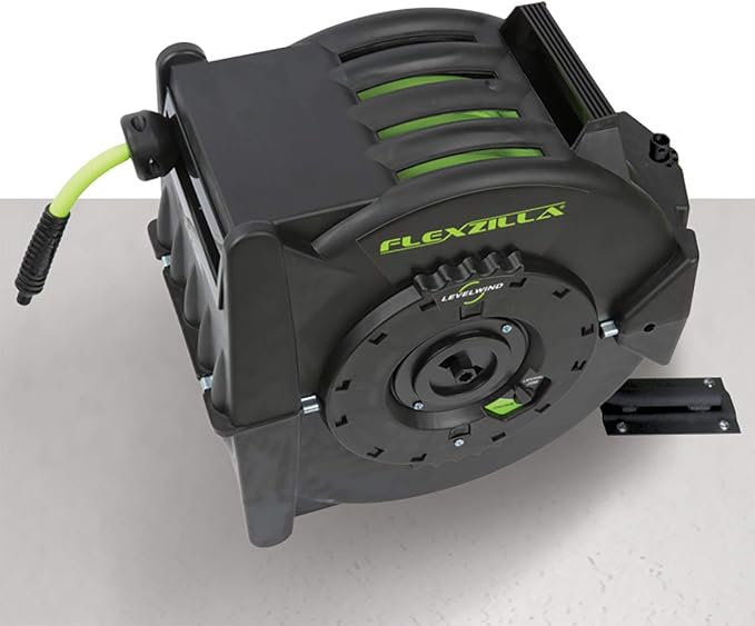 Flexzilla Levelwind Retractable Air Hose Reel, 3/8 in. x 75 ft., Heavy Duty, Lightweight, Hybrid, ZillaGreen - L8306FZ