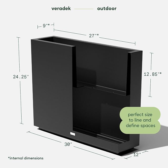 Veradek Block Series Span Plastic Planter - Tall Rectangular Planter for Indoor or Outdoor Patio/Porch | Durable All-Weather with Removable Insert Bucket | Modern Design for Plants, Flowers, Garden