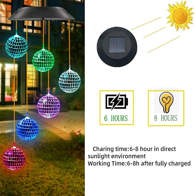Solar Disco Ball Wind Chime | Hanging Solar Decorative Lights Outdoor for Garden Porch Balcony, Birthday Gifts for Women, Moms, and Grandmothers