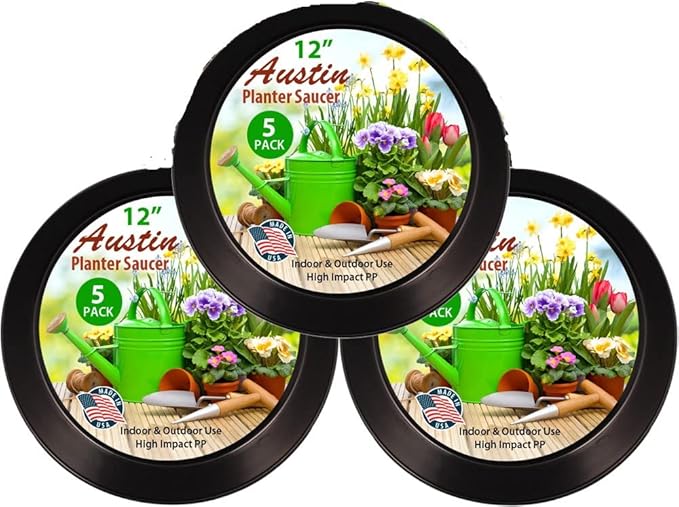 Saucers, 10 Inch, Black, Case of 3 Plant Saucer | Polypropylene, Heavy Duty Indoor/Outdoor, Drip Pan & Tray, Collects Excess Water, Made in USA