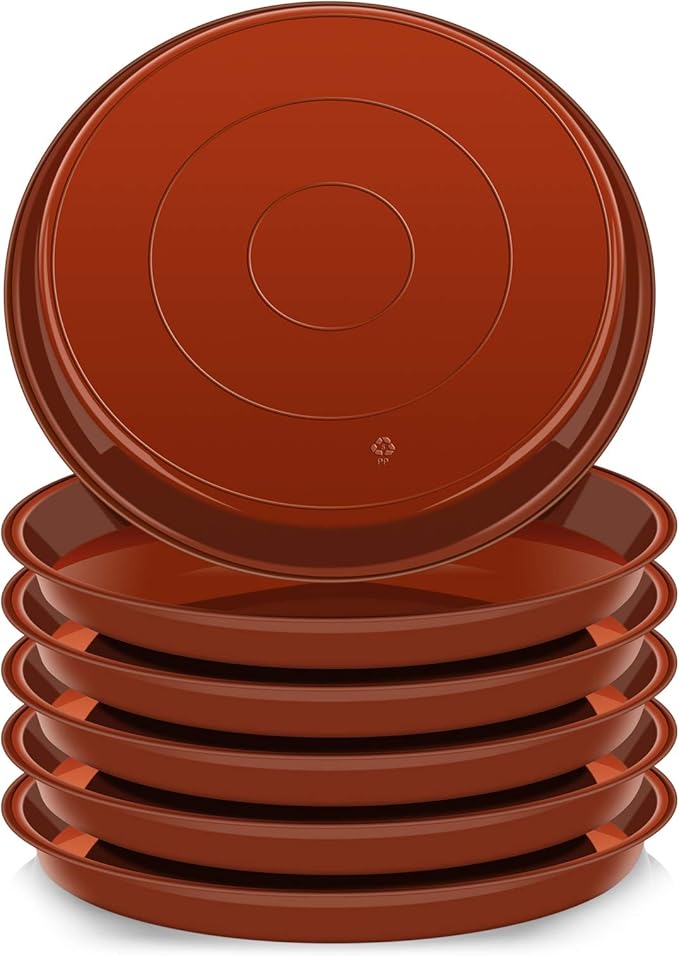 VUWEZ 6 Pack of 18 inch Plant Saucer (16 Inch Base), Plant Saucer 18 Inch Round, Plant Trays for Pots, Plant Drip Tray, Plant Pot Saucers, Pot Saucer 18", Plant Saucers for Indoors (18", Terracotta)