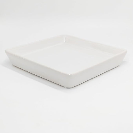Square Ceramic Plant Saucer Tray 12 13 14 Inch White,14" OD x12.2 ID x1.6 Deep, Sturdy Heavy Duty Glazed Planter Drip Flower pots with Catch Basin for Indoor Outdoor Plants(14" White)
