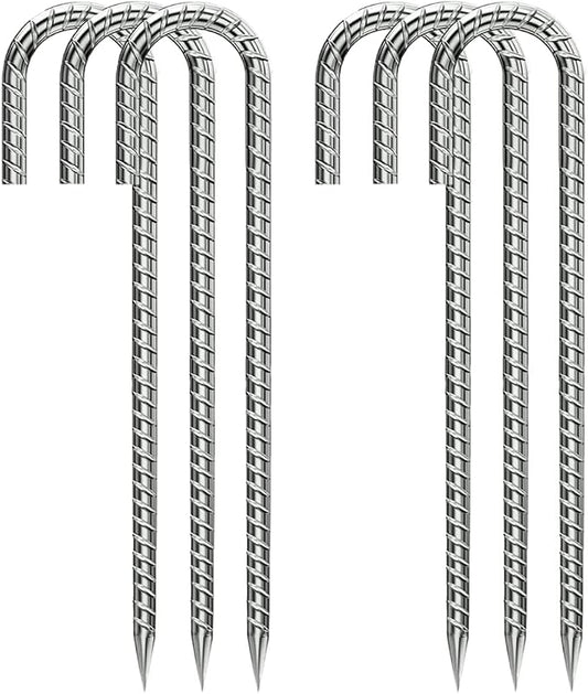 Ground-Stakes-Heavy-Duty-12 inch, J-Hook Rebar Stakes Galvanized Anti-Rust 6pcs Garden Stakes Metal Ground Anchors for Garden Dog Fence Chicken Coop Christmas Decorations Deer Fence