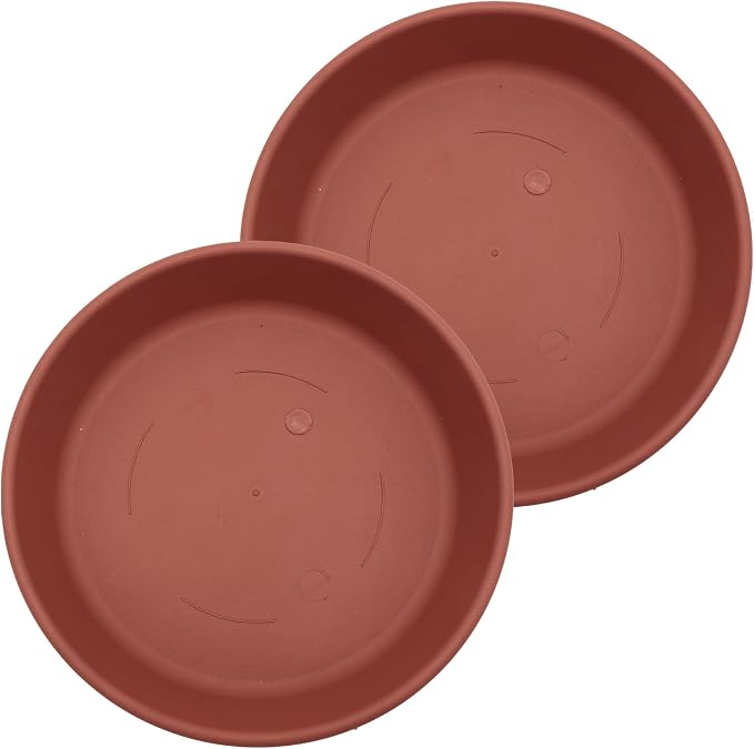 The HC Companies 21 Inch Classic Round Plant Saucer, Lightweight UV-Resistant Plastic Outdoor & Indoor Flower Pot Tray, 2-Pack Plant Pot Trays for Garden & Home Decor, Clay