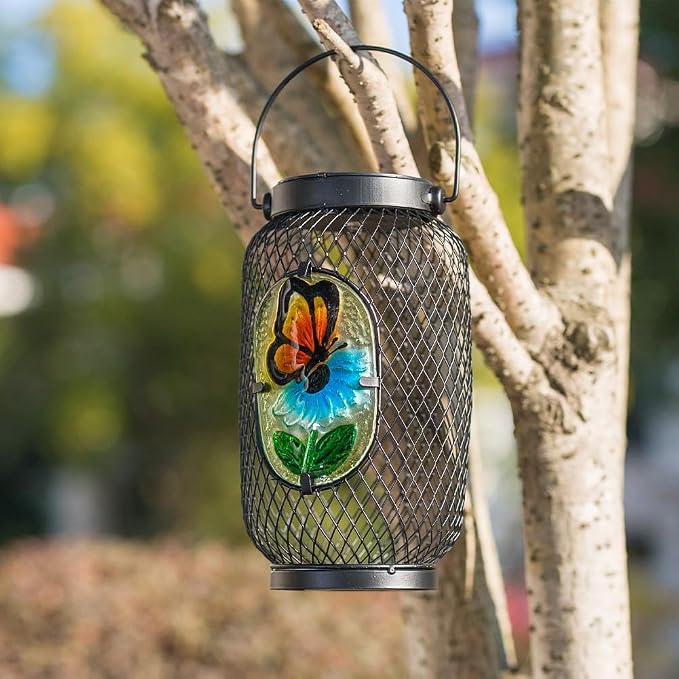 Solar Lantern Outdoor Waterproof,Butterfly Hanging Solar Lights Outdoor, Garden Decor for Patio Yard Table, Birthday & Mother's Day Gifts for Women Gifts