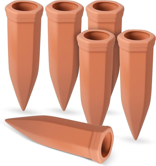 6 Pcs Large Terracotta Watering Spikes, 95ml Clay Watering Spikes for Plants, Automatic Self-Watering System for Indoor & Outdoor Use, Slow Release Plant Nanny, Vacation Plants Care