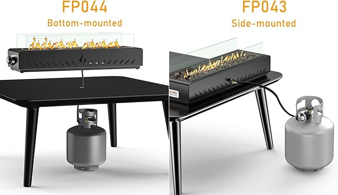 28" Tabletop Propane Gas Fire Pit Bottom-Mounted for Table with Umbrella Hole, Portable Smokeless Firepit with Glass Wind Guard for Outdoor Patio Backyard Porch Camping Tailgating RV, 40000BTU, FP044