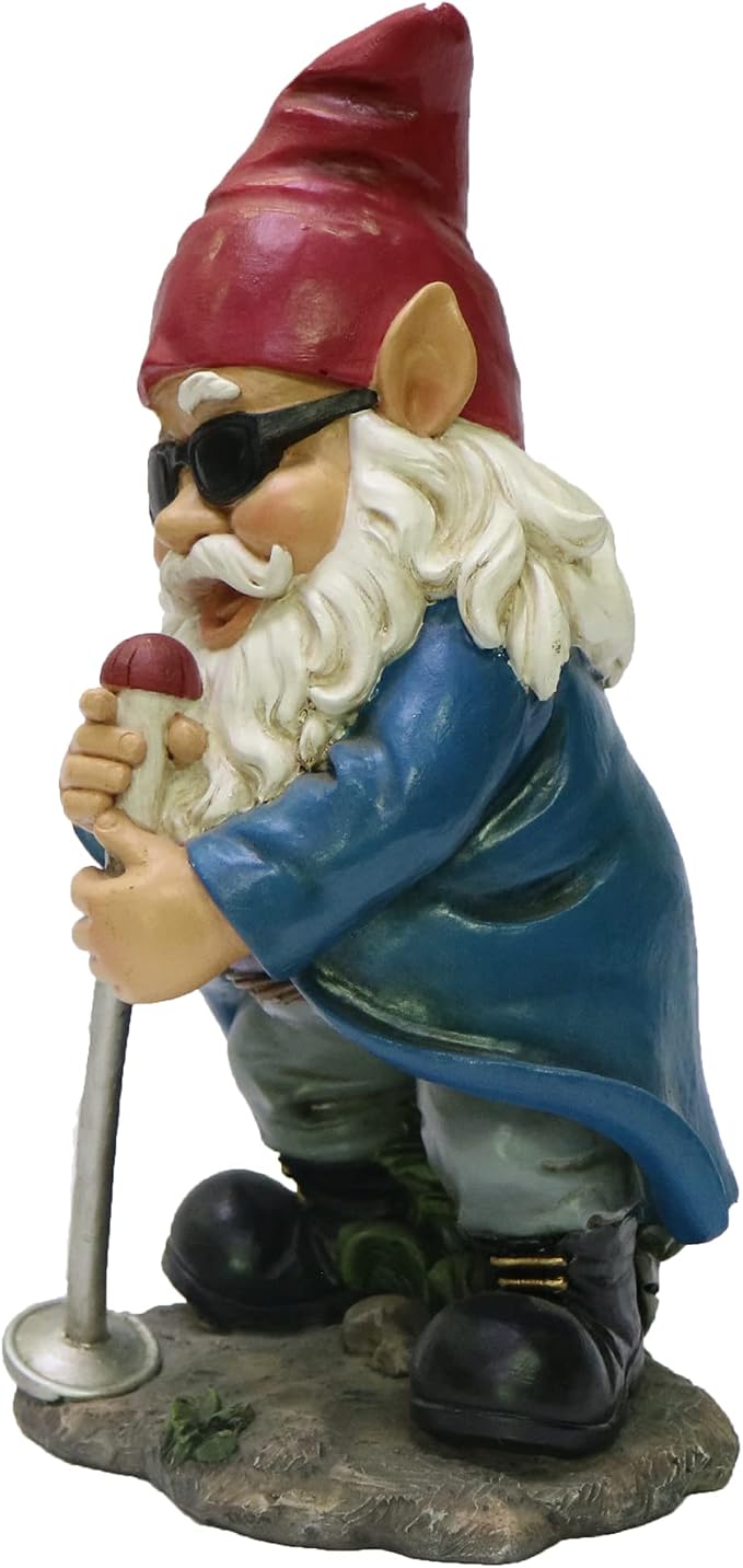 Nature's Mark Rock n Roll Gnome in a Band Singing Resin Statue Figurine Home Garden Decorative Accent Décor (10" H)